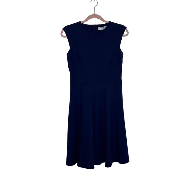 MM. LAFLEUR Savannah Fit and Flare Dress Size 6 Navy Blue Wool Blend Career - Picture 1 of 6